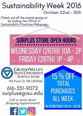 GVSU Surplus Store Sustainability Week Sale